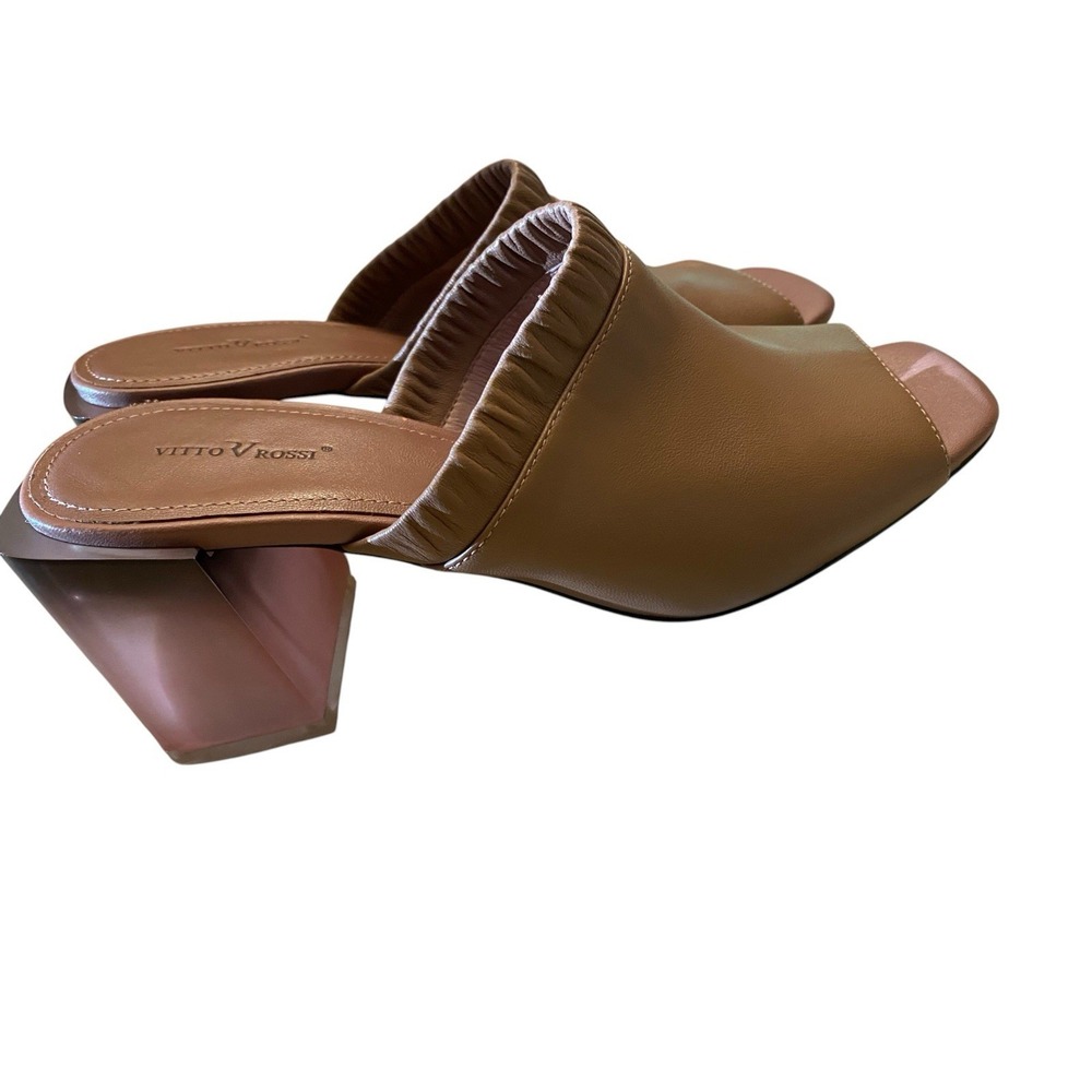 VITTO ROSSI Tan Brown Leather Open Toe Block Heel Shoes Size EU 37 US 6.5
